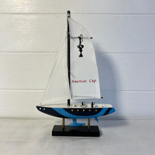 Load image into Gallery viewer, AMERICAS CUP MODEL YACHT BLUE HULL | Sailing | Yacht | Boats | Models | Nautical Gift | Sailing Ornaments | Yacht on Stand