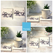 Load image into Gallery viewer, 2 x PUFFIN STONE COASTERS | Stone Coasters | Animal novelty gift | Coaster for glass, mugs and cups| Square coaster for drinks | Puffin gift | Meg Hawkins art | 10cm x 10cm