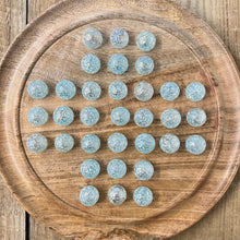 Load image into Gallery viewer, 30cm Diameter MANGO WOOD SOLITAIRE BOARD GAME with  SNOWFLAKE GLASS MARBLES | |classic wooden solitaire game | strategy board game | family board game | games for one | board games