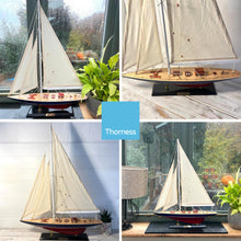 Load image into Gallery viewer, Detailed 50cm long wooden model Endeavour J Class Sailing Yacht | Americas Cup Racing Yacht | Nautical ornament | sailboat model | Endeavour sailing ship model | Fully assembled model boat kit