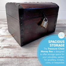 Load image into Gallery viewer, Wooden Treasure Chest Money Box, secure and stylish storage for coins