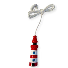 Load image into Gallery viewer, Red and white Lighthouse light pull | Nautical Theme Wooden Lighthouse Cord Pull Light Pull