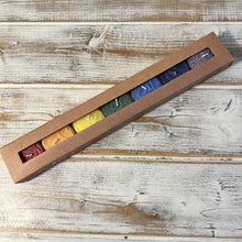Load image into Gallery viewer, Chakra tea light candles set of 7 | each a different colour and with a different fragrance to represent 7 chakras | 100% pure natural Palm Wax and contain 3% pure essential oils