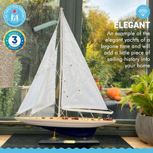 Load image into Gallery viewer, Detailed 50cm long wooden model Enterprise J Class Sailing Yacht | Americas Cup Racing Yacht | Nautical ornament | sailboat model | Enterprise sailing ship model | Fully assembled model boat kit