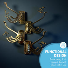 Load image into Gallery viewer, Set of four Polished Brass 𝟯-𝗣𝗥𝗢𝗡𝗚 𝗦𝗪𝗜𝗩𝗘𝗟 𝗖𝗢𝗔𝗧 𝗛𝗢𝗢𝗞𝗦, Folding Wall Mount Hanger with Screws Included