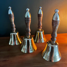 Load image into Gallery viewer, Set of Four Elegant 18cm Aluminium Library Hand Bell with Antique Brass Finish and Wooden Handle