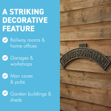 Load image into Gallery viewer, Flying Scotsman Cast Iron Wall Plaque – Vintage-Style Railway Sign for Shed, Office, Bedroom or Man Cave | 30cm