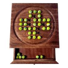 Load image into Gallery viewer, Wooden Solitaire with Drawer for Leprechaun Marbles | Travel Games | Strategic & Traditional Games | Perfect for Adults & Family Fun