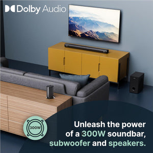 MAJORITY Bluetooth 5.1 Surround Sound System, 3D Dolby Audio Soundbar 300W, Home Cinema Sound System and Sound bar with HDMI ARC, Wireless Subwoofer and Detachable Speakers Everest