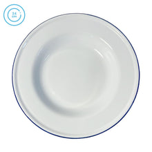 Load image into Gallery viewer, 24CM WHITE ENAMEL SOUP PLATE | Meal plate | Enamel plate | Large deep plate | Traditional plate | Kitchen plate for soup sides pasta | 24cm diameter with 4cm depth