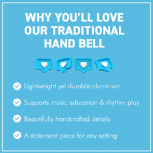Load image into Gallery viewer, 𝟯𝟬𝗖𝗠 𝗧𝗥𝗔𝗗𝗜𝗧𝗜𝗢𝗡𝗔𝗟 𝗛𝗔𝗡𝗗 𝗕𝗘𝗟𝗟 with Wooden Handle Classic School and Service Bell Vintage Style Brass
