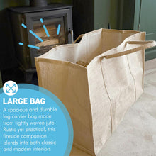 Load image into Gallery viewer, 𝗟𝗔𝗥𝗚𝗘 𝗛𝗘𝗦𝗦𝗜𝗔𝗡 𝗙𝗜𝗥𝗘𝗪𝗢𝗢𝗗 𝗖𝗔𝗥𝗥𝗜𝗘𝗥 𝗕𝗔𝗚 𝟲𝟯𝘅𝟮𝟵𝘅𝟰𝟬𝗰𝗺 | Log Holder Tote Bag with 2 Handles | Fireplace Wood Storage | Fireside Accessories