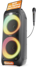Load image into Gallery viewer, Portable Bluetooth Party Speaker | 80W Power & Rechargeable Battery up to 5H | Big Bluetooth Speaker 2.0 with Wired Microphone | Karaoke Mode, Party LED Lights & EQ Control | Oakcastle PS200