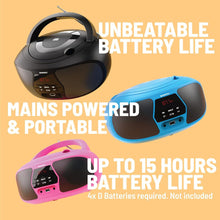 Load image into Gallery viewer, BX200 Portable CD Player Boombox | Bluetooth, FM Radio, USB & Aux Playback | 2.0 Stereo Sound | 15hr Battery Playtime | Headphone Jack, Simple Controls, LED Display, Oakcastle, Blue.