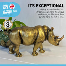 Load image into Gallery viewer, RHINO ORNAMENT IN ANTIQUE GOLD COLOUR FINISH | Wildlife Statue | Rhinoceros | Ornaments for the Home | Rhino Lover Gift Birthday Friendship Gifts | Wildlife Animal Lover Gift