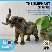 Load image into Gallery viewer, ELEPHANTS ORNAMENT IN ANTIQUE GOLD COLOUR FINISH | Wildlife Statue | Elephants | Ornaments for the Home | Elephant Lover Gift Birthday Friendship Gifts | Wildlife Animal Lover Gift