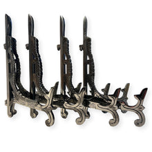 Load image into Gallery viewer, Set of 4 of Large 10 inch Metal Easel Antique Nickel Finish | Plate holder | Display stand | Metal Frame Holders for Photo Pictures Decorative Plate Dish | 25cm (H) x 15cm  (Deep) | Picture Easel |Wedding tables