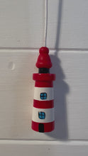 Load and play video in Gallery viewer, Pair of Red and white Lighthouse light pulls | Nautical Theme Wooden Lighthouse Cord Pull Light Pulls