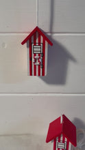 Load and play video in Gallery viewer, Set of 2 Red and white beach hut light pulls| Nautical Theme Wooden Beach Hut Cord Pull Light Pulls