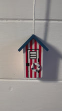 Load and play video in Gallery viewer, 4 x Red and white beach hut light pull | Nautical Theme Wooden Beach Hut Cord Pull Light Pulls