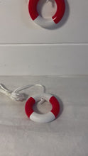 Load and play video in Gallery viewer, Set of two Red and white life ring light Pulls | Lifebuoy light pulls| Nautical Theme Wooden Cord Pull Light Pulls