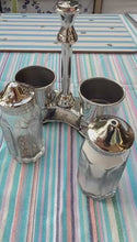Load and play video in Gallery viewer, Salt & Pepper Shaker Set, Nickel Plated Glass Pots in a stylish caddy