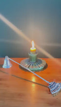 Load and play video in Gallery viewer, Crown Nickel Plated Candle Extinguisher with long handle, safely snuffs out candles