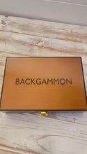 Load and play video in Gallery viewer, Deluxe 30cm Lacquered Wood Backgammon Set with Premium Leather Dice Cup with Varnished Wooden Game Chips