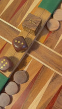 Load and play video in Gallery viewer, Wooden Inlaid Backgammon Set 36cm x 30cm, Classic Strategy Board Game,  Includes Wooden Playing Pieces and Dice