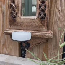 Load and play video in Gallery viewer, Wooden wall mirror with candle sconce | Wall mounted candle holder | Candle sconce decoration | Gothic kitchen living decoration | Hanging candle holder | 50cm x 18cm