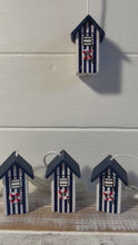 Load and play video in Gallery viewer, Set of 4 Dark Blue beach hut light pulls | Nautical Theme Wooden Beach Hut Cord Pull Light Pulls