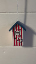 Load and play video in Gallery viewer, 2 x Red and white beach hut light pull | Nautical Theme Wooden Beach Hut Cord Pull Light Pulls