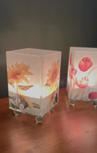 Load and play video in Gallery viewer, Set of 2 Glass Votive Candle Holders, Floral designs, Tulip and sunflower, Perfect for Home Decor & Gifts