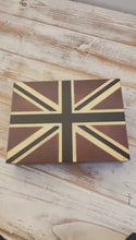 Load and play video in Gallery viewer, Hand Carved Sheesham Wood Union Jack Card Box,  Premium Storage Case with Green Baize Lining & 2 Decks of Playing Cards