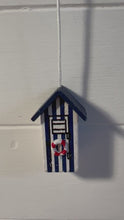 Load and play video in Gallery viewer, Dark Blue beach hut light pull | Nautical Theme Wooden Beach Hut Cord Pull Light Pulls