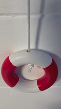 Load and play video in Gallery viewer, Red and white life ring light Pulls | Lifebuoy light pull | Nautical Theme Wooden Cord Pull Light Pulls