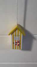 Load and play video in Gallery viewer, Yellow beach hut light pull | Nautical Theme Wooden Neach Hut Cord Pull Light Pulls