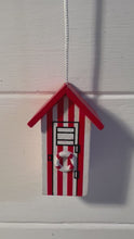 Load and play video in Gallery viewer, Red and white beach hut light pull | Nautical Theme Wooden Beach Hut Cord Pull Light Pulls