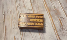 Load and play video in Gallery viewer, Folding Wooden Cribbage Board and Travel Set with Cards and Metal Scoring Pins – Compact, Portable Cribbage Game Box
