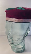 Load and play video in Gallery viewer, Size 56cm, small, Handmade Nepalese maroon and deep green velvet Smoking Cap with traditional Tibetan design, lightweight, stylish design