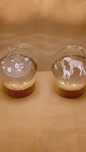 Load and play video in Gallery viewer, Set of Two 3D Crystal Ball Night Light USB Lamp with Galaxy and Giraffe designs, elegant modern illumination for any room