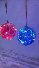 Load and play video in Gallery viewer, Set of 4 Glass Fishing Buoys Tiki Bar Lights with LED Lights, Nautical-Style Ornaments for Home Decor