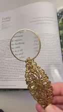 Load and play video in Gallery viewer, Handy Gold Magnifying Glass with pretty metalwork handle, Lightweight Magnifier