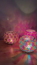 Load and play video in Gallery viewer, Set of 3 Handmade Mosaic Glass Tea Light Candle Holders, Elegant decor for any occasion