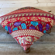 Load image into Gallery viewer, Classic Brocade, Diagonal Patchwork, Embroidered, Indian Footstool - Red