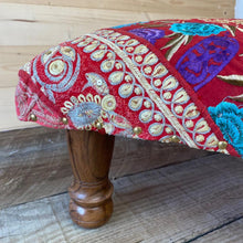Load image into Gallery viewer, Classic Brocade, Diagonal Patchwork, Embroidered, Indian Footstool - Red