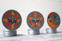 Load image into Gallery viewer, Set of 3 Silver Sun Moon Star Multi Colour Glass Candle Holder