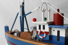 Load image into Gallery viewer, Wooden model Navy and White Hull fishing boat with realistic fishing finishing touches Ornament
