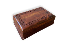 Load image into Gallery viewer, Carved Pattern Dark Wood Treasure Chest Trinket Box