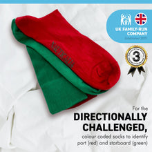 Load image into Gallery viewer, Pair of Red Port & Green Starboard Nautical Cotton Rich Woven Socks | Adult Size UK 6-12 Eu 39-46
